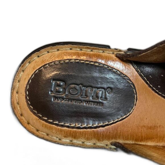BORN Boho Casual Chic Brown 3" Heel 'Genuine Leather Slide-On Clogs Sz 7*READ - Picture 3 of 10